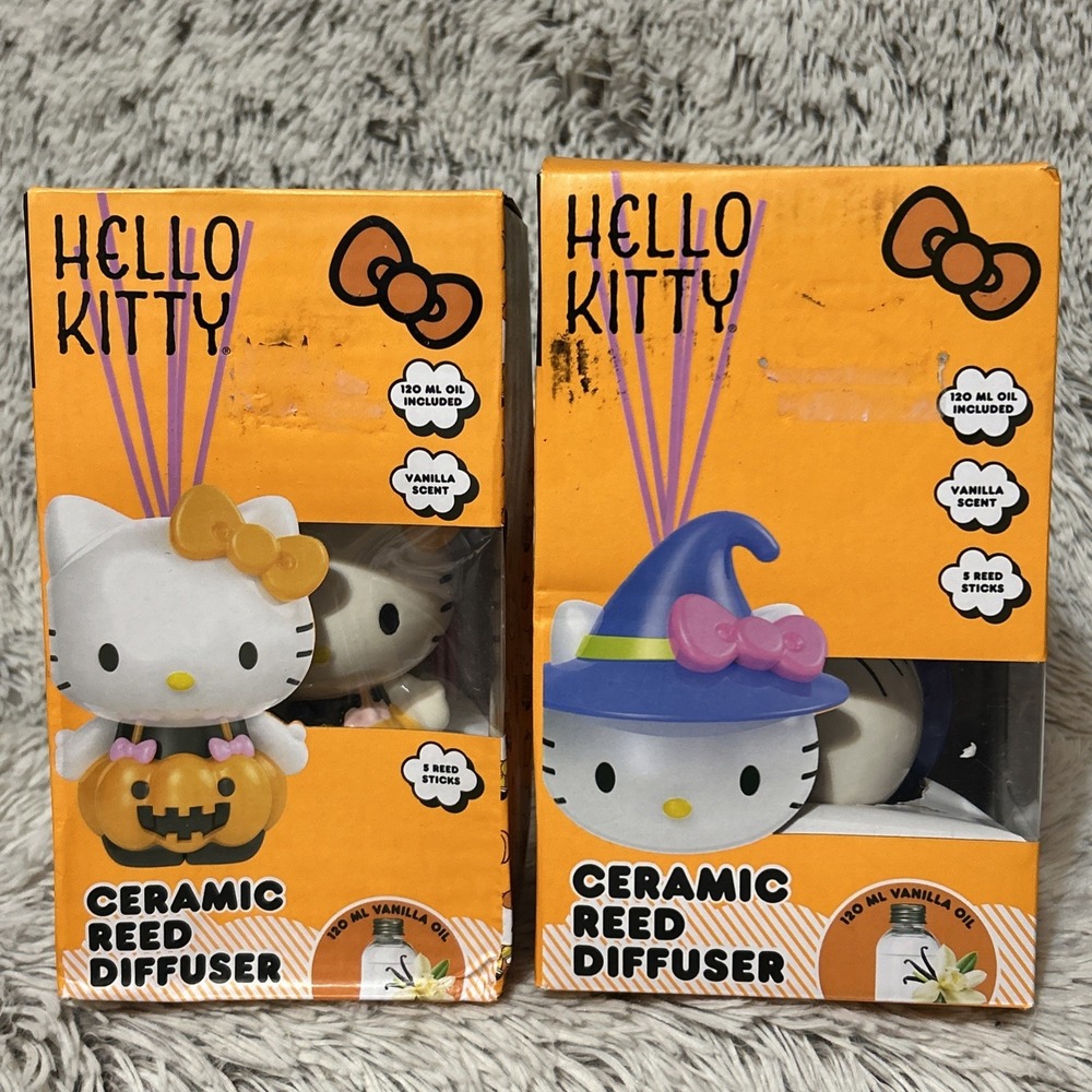 (2x) Hello Kitty Halloween Ceramic Reed Diffuser Vanilla Scent Oil Sanrio Witch